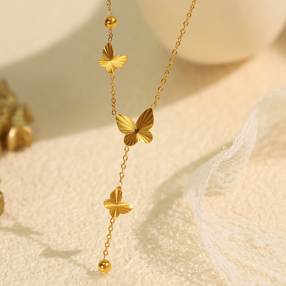 1 Piece Simple Series Simple Butterfly Stainless Steel 18K Gold Color Plated Women Pendant Necklaces 